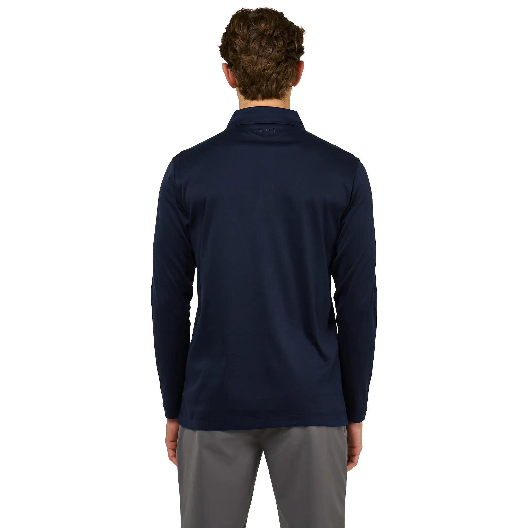 Back View of Loiano Egyptian Cotton L/S Navy Polo Shirt